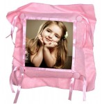 Pink Satin Lace and Button Square Shaped Cushion With Personalized Photo